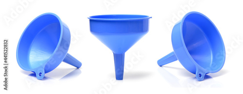closeup of a blue funnel isolated on a white background photo