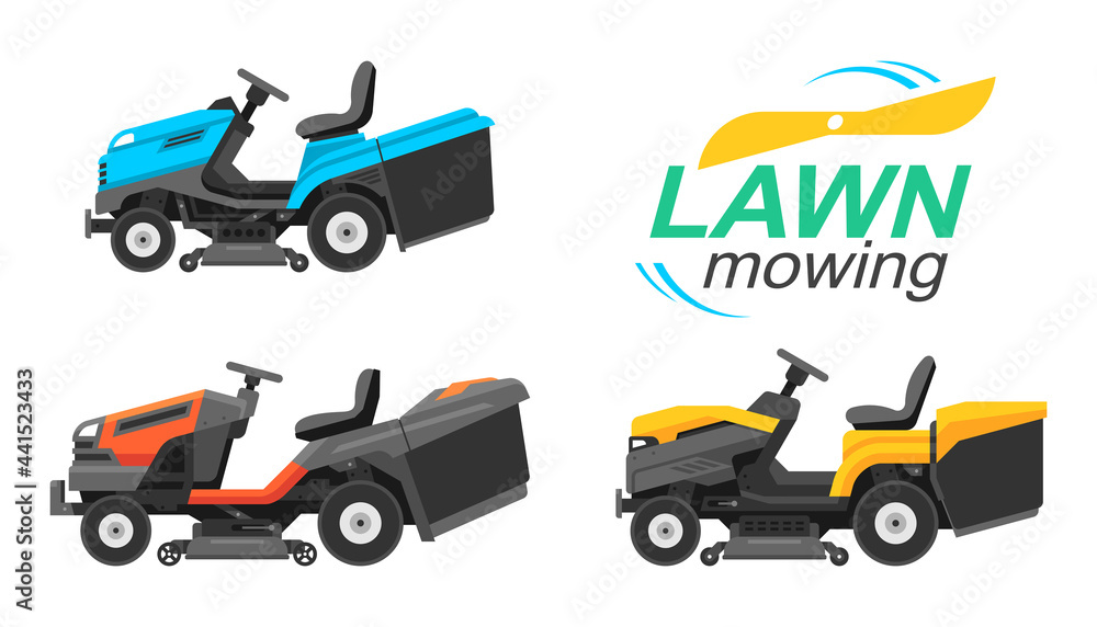 Tractor lawn mower. flat style. isolated on white background