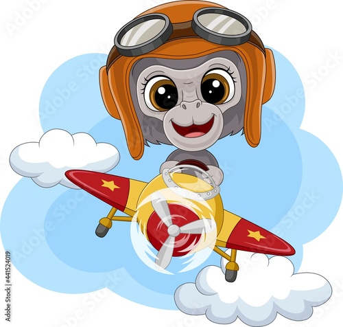 Cartoon baby gorilla operating a plane
