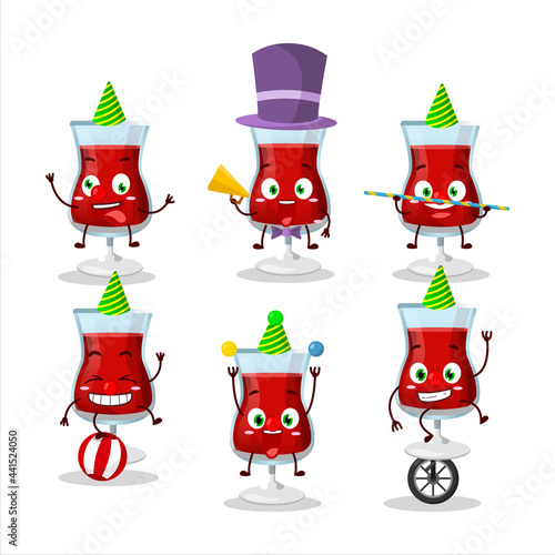 Cartoon character of red wine with various circus shows