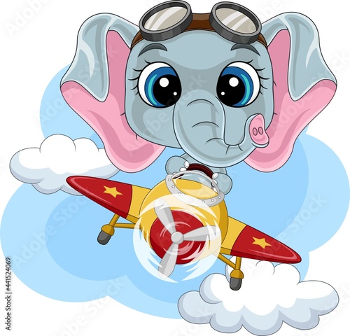 Cartoon baby elephant operating a plane