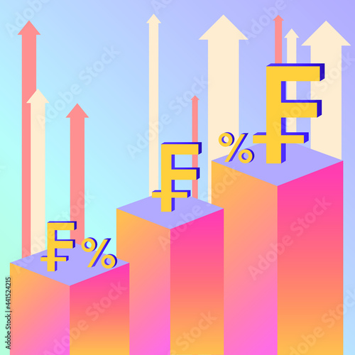 The concept is on a colored background with the franc growing up. Exchange, currency, money. For the design of materials, social networks and banners.
