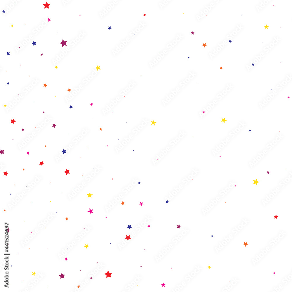 Fototapeta premium Coral Confetti Cosmos. Red Starry Greeting. Blue Stars Anniversary. Purple Vector Background. Pink Pattern Background. Yellow Texture Background. Celebration Holiday. Party Banner.