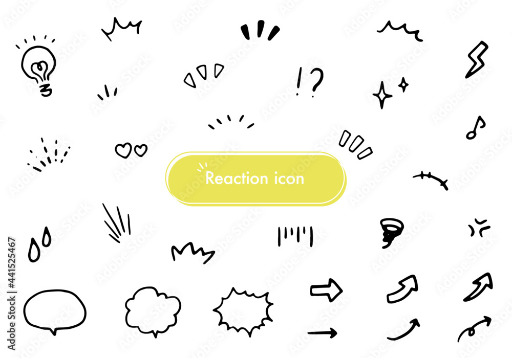 手書きのおしゃれでモノクロのリアクションアイコンのベクターイラストセット 気づく 発見 注目 驚く 太陽 Stock 벡터 Adobe Stock