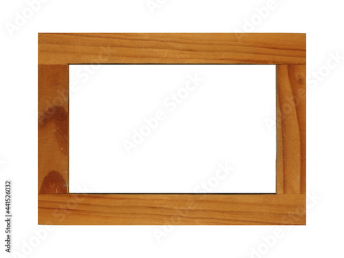 Wooden photo frame with empty copy space isolated on white. Wood frame or photo frame isolated on the white background. Retro frame ideal for advertisement background and photography concept.