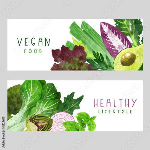 Summer veggies banner, hand drawn vector watercolor illustration