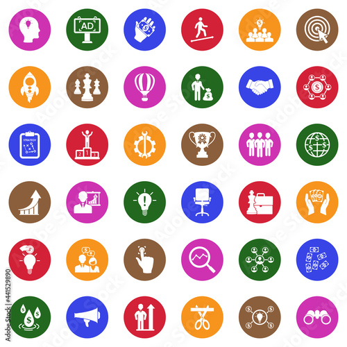 Start Up Icons. White Flat Design In Circle. Vector Illustration.