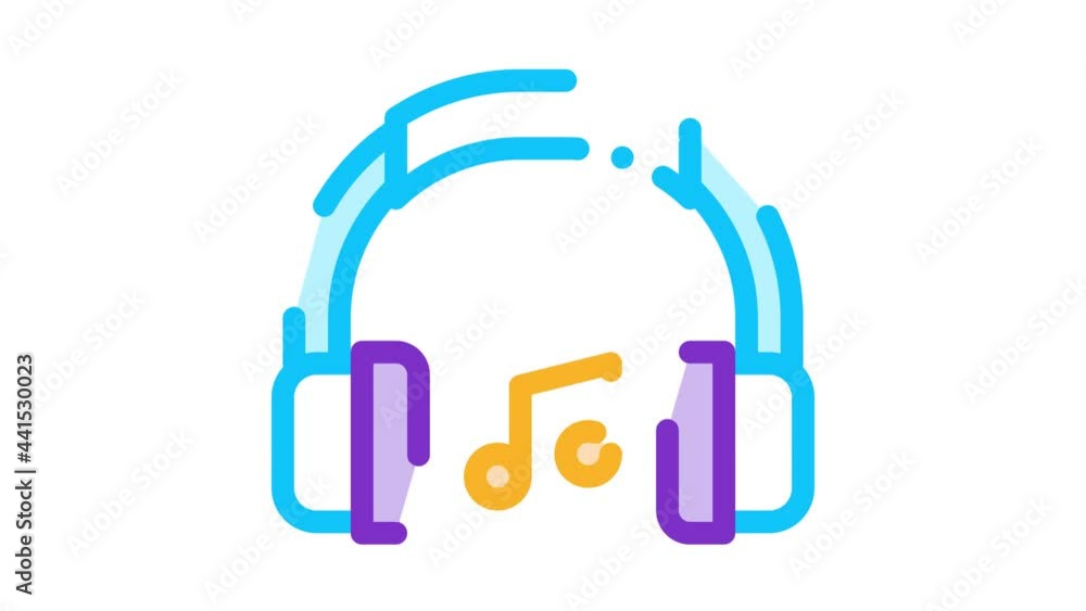 Music Headphones And Musical Notes animated icon on white background Music Headphones And Musical Notes animated icon on white background