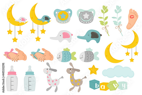 Baby clipart stuff set. Kids collection vector illustration.
