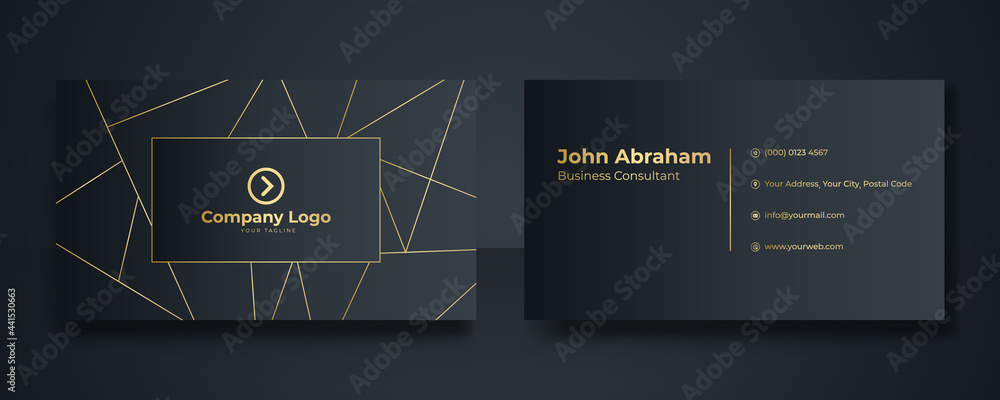 Modern simple black gold business card background. Black blue gold business  card flat design template vector. Modern presentation card with company  logo. Vector business card template. Visiting card Stock Vector | Adobe