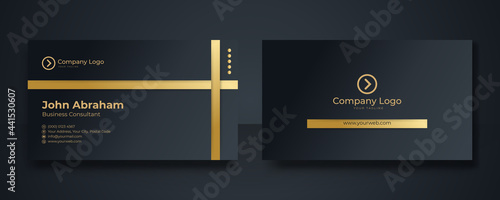 Set of black gold modern business card print templates. Personal visiting card with company logo. Vector illustration. Stationery design with simple modern luxury elegant abstract pattern background
