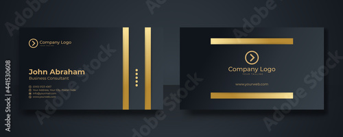 Set of black gold modern business card print templates. Personal visiting card with company logo. Vector illustration. Stationery design with simple modern luxury elegant abstract pattern background
