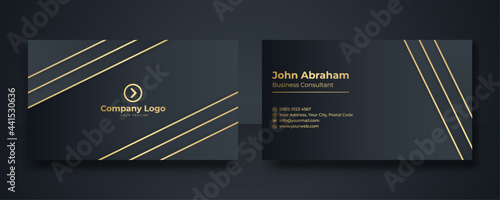 Modern simple black gold business card background. Black blue gold business card flat design template vector. Modern presentation card with company logo. Vector business card template. Visiting card