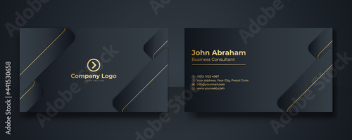 Modern simple black gold business card background. Black blue gold business card flat design template vector. Modern presentation card with company logo. Vector business card template. Visiting card