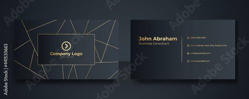 Modern simple black gold business card background. Black blue gold business card flat design template vector. Modern presentation card with company logo. Vector business card template. Visiting card