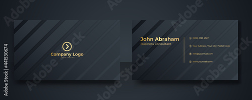 Modern simple black gold business card background. Black blue gold business card flat design template vector. Modern presentation card with company logo. Vector business card template. Visiting card