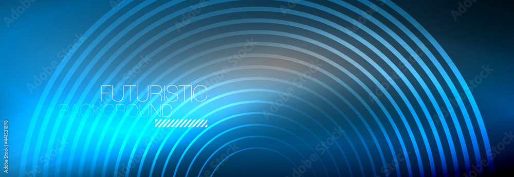 Dark abstract background with glowing neon circles. Trendy layout template for business or technology presentation, internet poster or web brochure cover, wallpaper Dark abstract background with glowing neon circles. Trendy layout template for business or technology presentation, internet poster or web brochure cover, wallpaper