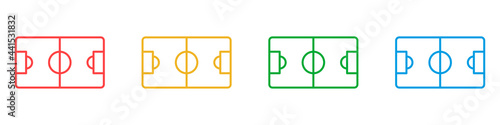 Set of soccer field icons of different color isolated on white background. The concept of a popular sports game. Vector illustration