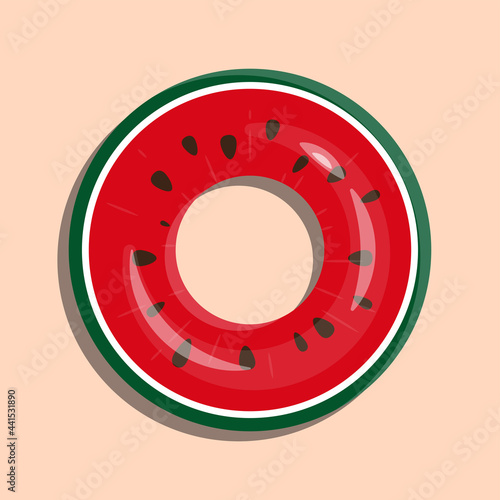 Watermelon lifebuoy flat design. Inflatable balloon isolated icon, vector in flat style