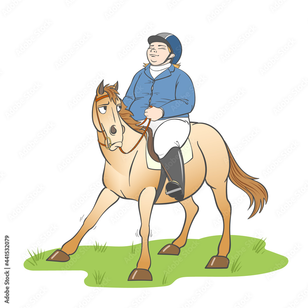 Overweight lady rider sitting on a horse Overweight lady rider sitting on a horse