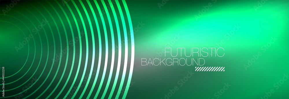 Dark abstract background with glowing neon circles. Trendy layout template for business or technology presentation, internet poster or web brochure cover, wallpaper Dark abstract background with glowing neon circles. Trendy layout template for business or technology presentation, internet poster or web brochure cover, wallpaper