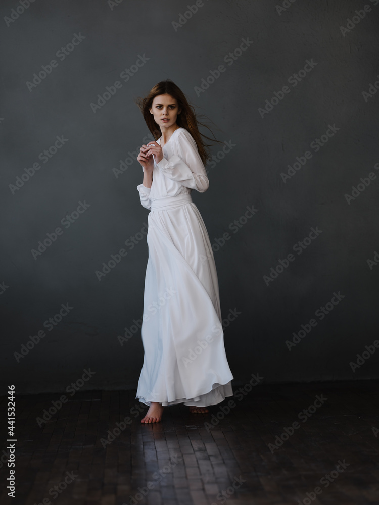 attractive woman in white dress glamor posing model attractive woman in white dress glamor posing model