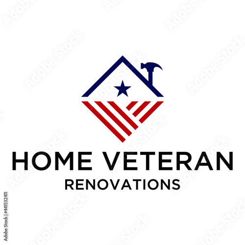 Veteran house logo design, construction logo vector.