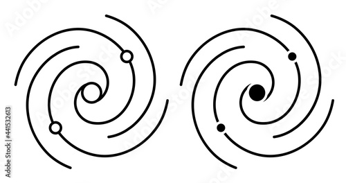 spiral galaxy linear icon. Exploration of space and star clusters. Black hole in center of Milky Way galaxy. Simple black and white vector