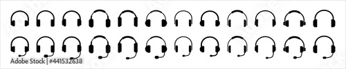 headphones icon set. earphone headset with mike. headphone with microphone vector illustration isolated white background