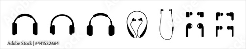 modern bluetootn wireless headphone headset icon set.  earphone vector illustration isolated on white background. buds earbuds