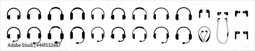 headphones icon set. earphone headset with mike. headphone with microphone vector illustration isolated white background