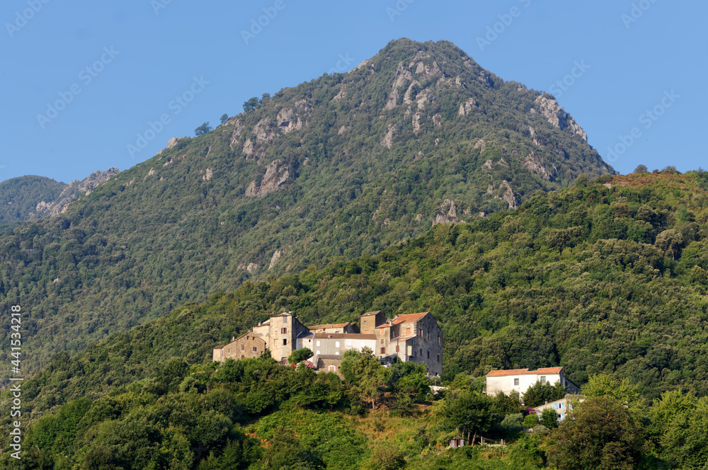 Old village in the Upper Corsica mountain. San-Nicolao village