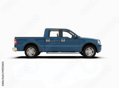 Generic and Brandless Pickup Truck with Enclosed Cabin Isolated on White 3d Illustration