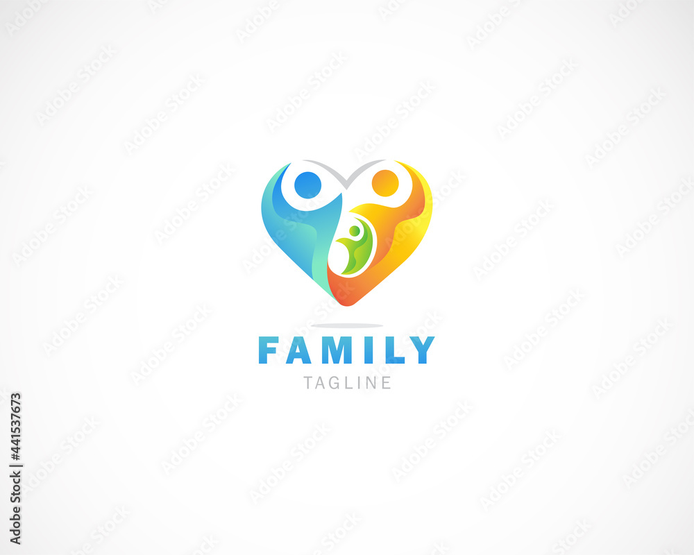 Family care logo creative concept people abstract heart family design modern