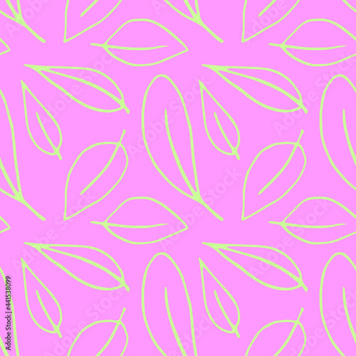 Seamless pattern of contoured leaves isolated  hand drawn outline in sketch style  doodle. Simple vector texture for fabric  invitations  home textiles  nature design