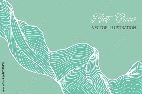 Green glimmer ethereal swirly abstract, organic lines on mint green background.