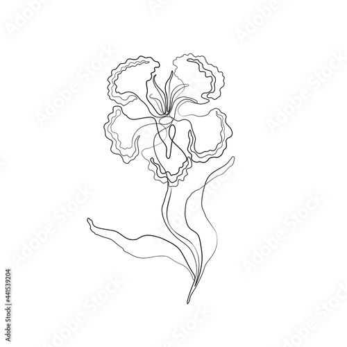 Flower continuous line drawing, tattoo, print for clothes and logo design, decorative flower silhouette single line on a white background, isolated vector illustration.