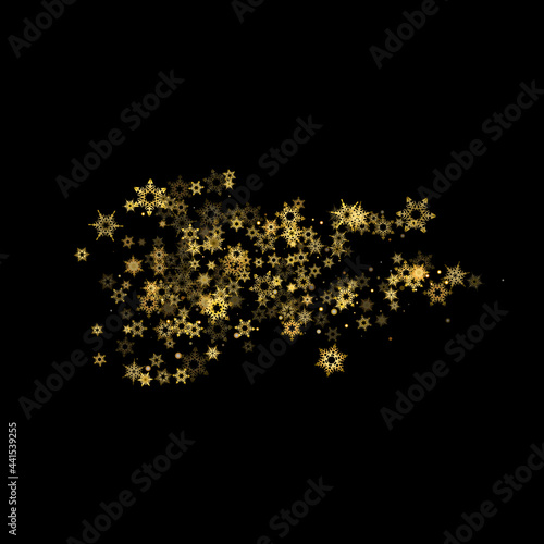 Falling Snow flakes golden pattern Holiday Vector