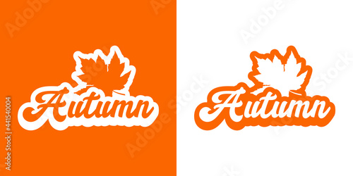 Fototapeta Naklejka Na Ścianę i Meble -  Logo con texto Autumn con hoja de arce con sombra en fondo naranja y fondo blanco