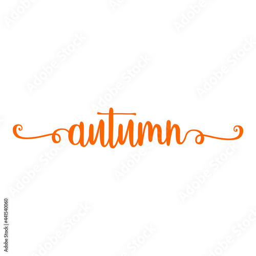 Banner con texto manuscrito autumn escrito a mano con florituras en color naranja