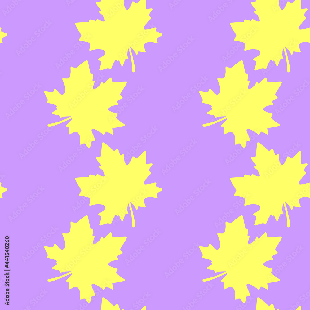 Seamless pattern of silhouette yellow leaves of maple or grapes vine isolated. Simple vector texture. Concept of nature, garden, forest, leaf fall, thanksgiving