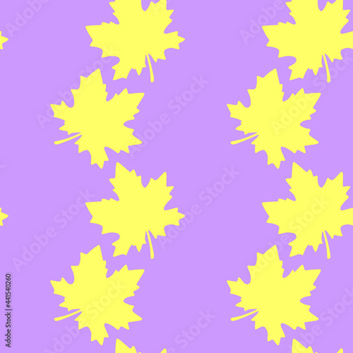 Seamless pattern of silhouette yellow leaves of maple or grapes vine isolated. Simple vector texture. Concept of nature  garden  forest  leaf fall  thanksgiving