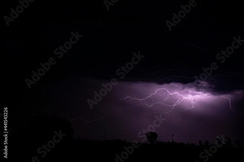 Lightning strikes at night during a severe thunderstorm