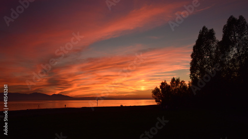 colourful sunset over lake Constance Austria