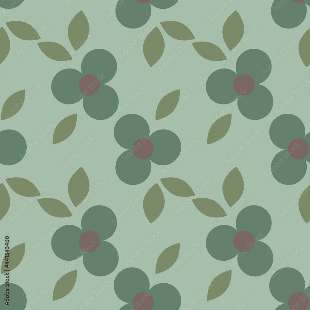 Fototapeta premium Retro green simpel flowers vector seamless repeat pattern print background