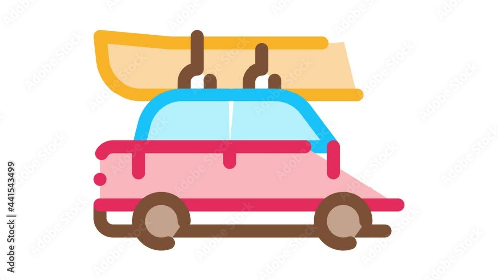 Car Driven Boat Canoeing animated icon on white background Car Driven Boat Canoeing animated icon on white background