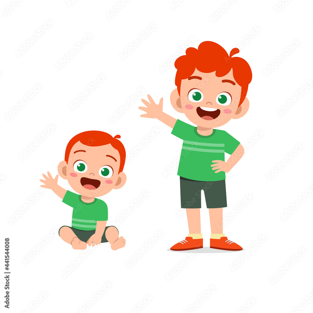 cute little boy say hello with young brother cute little boy say hello with young brother