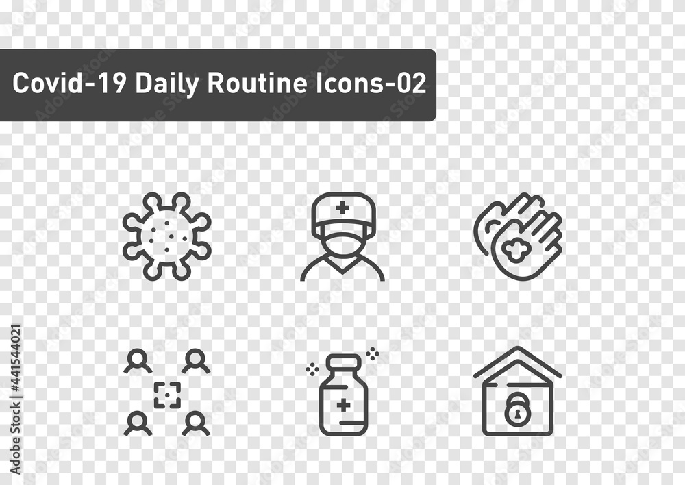 Fototapeta premium Covid-19 daily routine icon set isolated on tran sparency background ep02