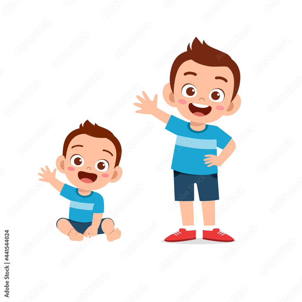 cute little boy say hello with young brother cute little boy say hello with young brother
