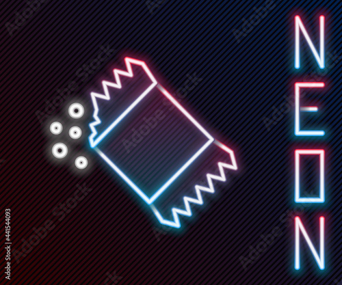 Glowing neon line Packet of pepper icon isolated on black background. Colorful outline concept. Vector